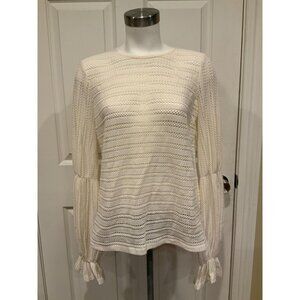 Michael Kors Cream Loose Knit Long Sleeve Shirt W/ Rear Key Hole, Size Small
